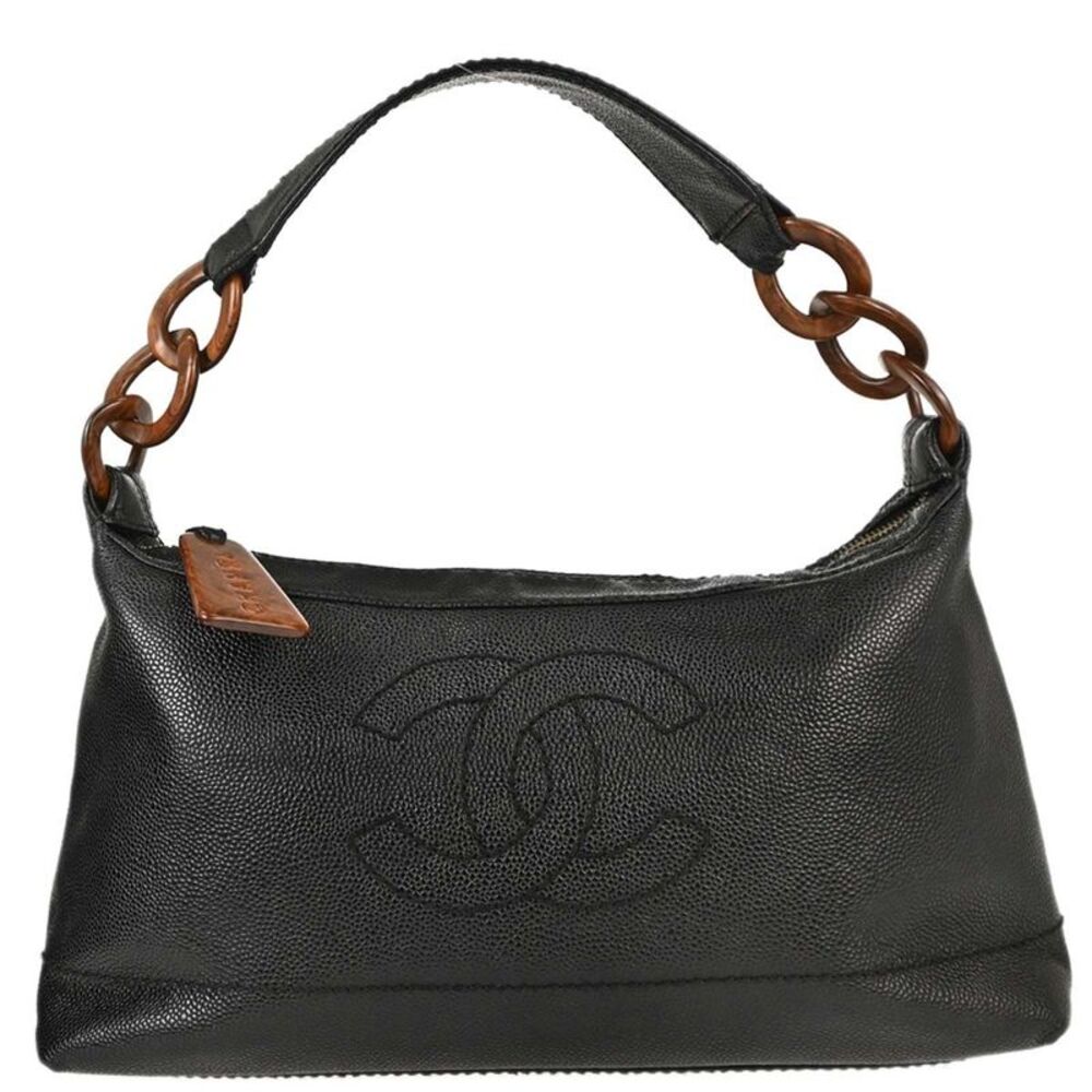 Chanel Vintage Cc Resin Chain Caviar Black Leather Tote Bag Bag